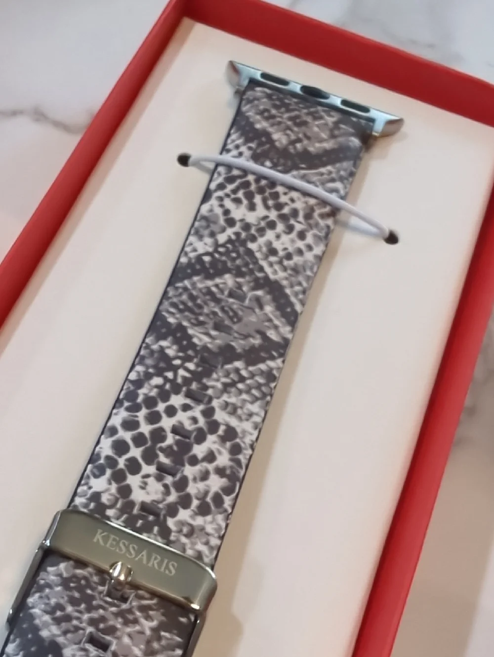 Kessaris Python-Pattern Leather Watch Strap - Black & White